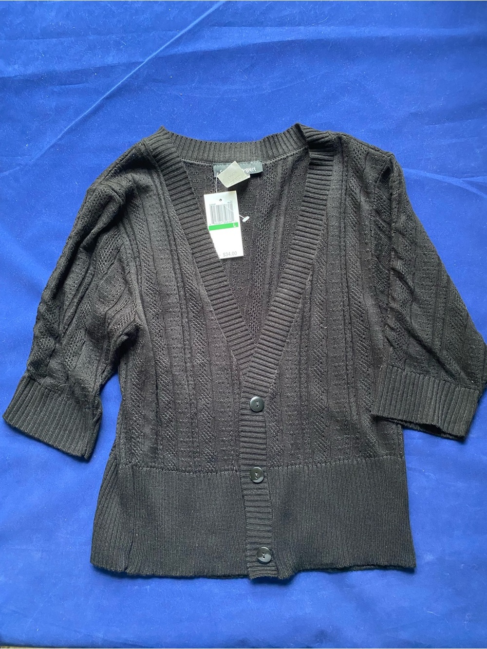 New Sweater Project Black Button Up V-Neck Short Cardigan Size Large